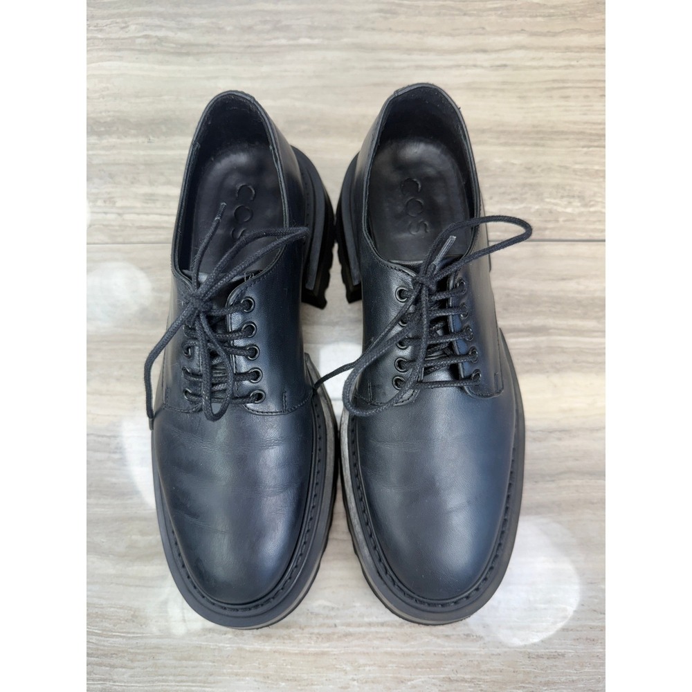 COS Leather Derby Chunky Platform Lug Sole Lace Up Oxfords Black 37 Minimalist - Picture 6 of 10